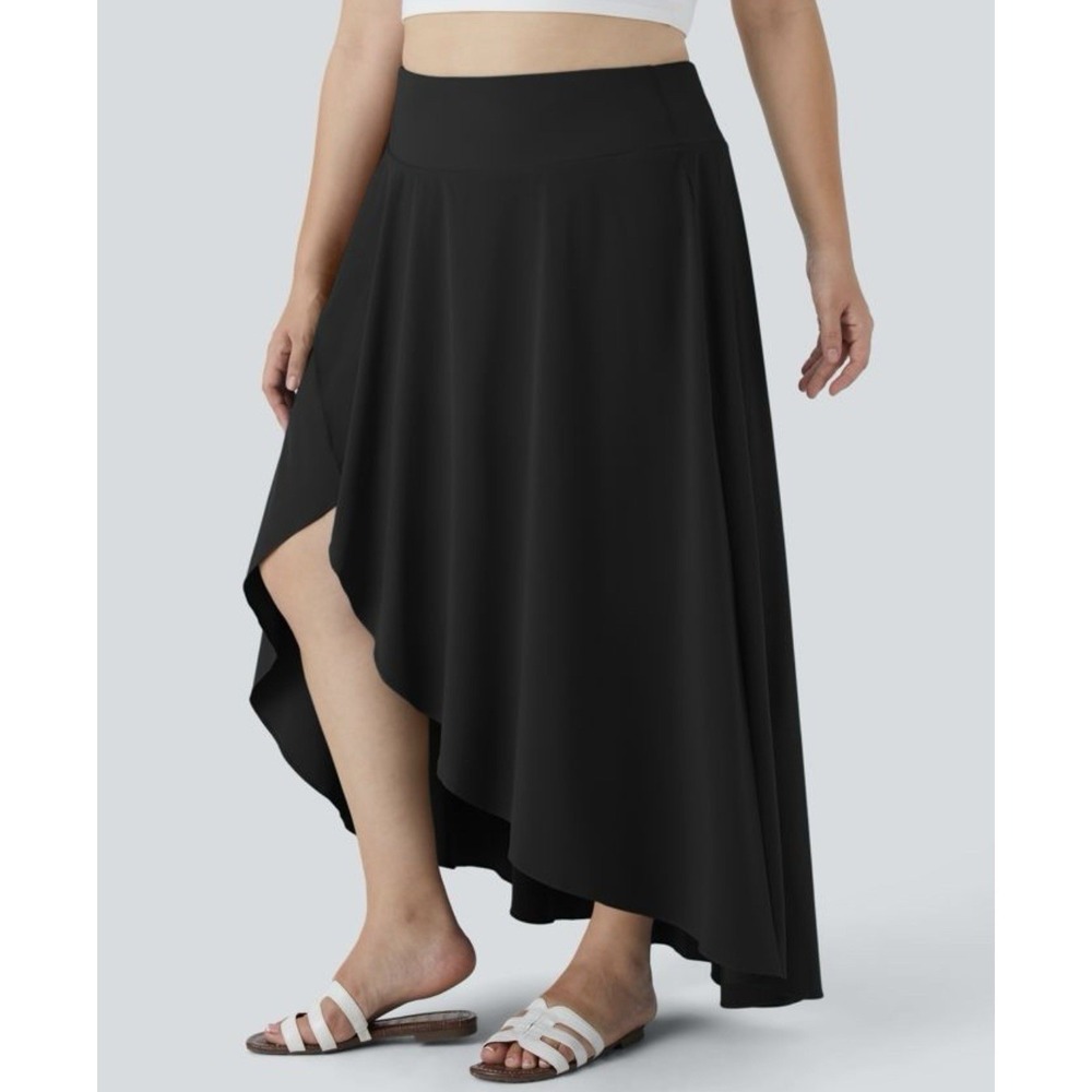 Halara Black Maxi Skirt + Built In Shorts High Waist Stretchy Flowy High Low M - Picture 3 of 7